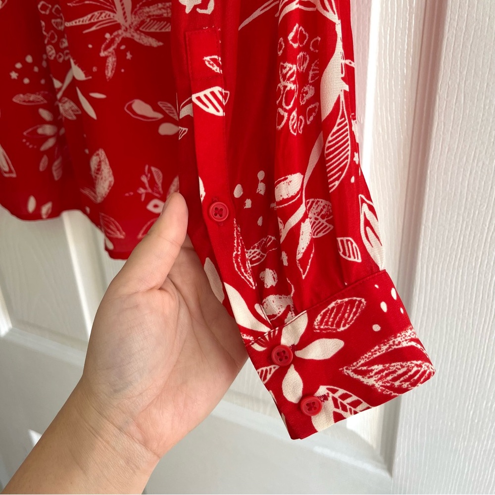 & Other Stories 100% Silk Long Sleeve Button Down Collared Blouse Red & White 10 - Picture 15 of 16